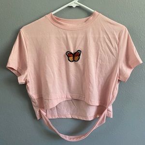 Butterfly Patched Cut Out Crop Tee
